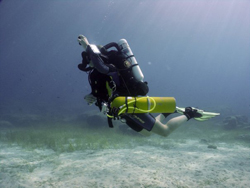 trying a rebreather on introduction dive in cyprus